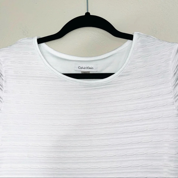 Calvin Klein White Textured Shadow Striped Lined Blouse Large Women’s - Picture 2 of 12